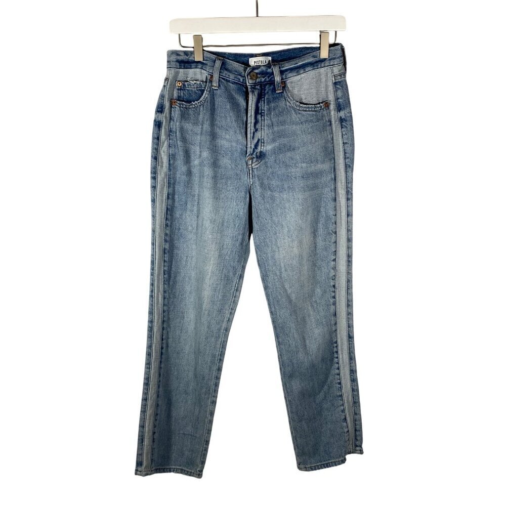 Pistola Charlie high rise ankle straight button fly double denim panels size 27